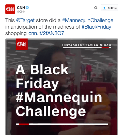 شاركت CNN فيديو Target ، الذي استفاد من اتجاهين على Twitter.