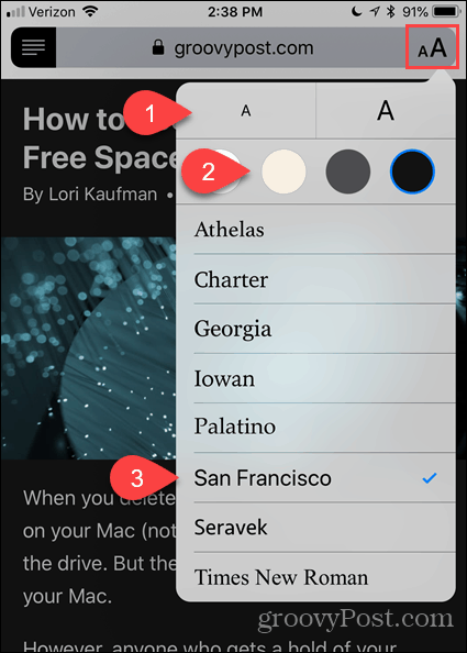 تغيير الخط واللون في Reader View في Safari لنظام iOS