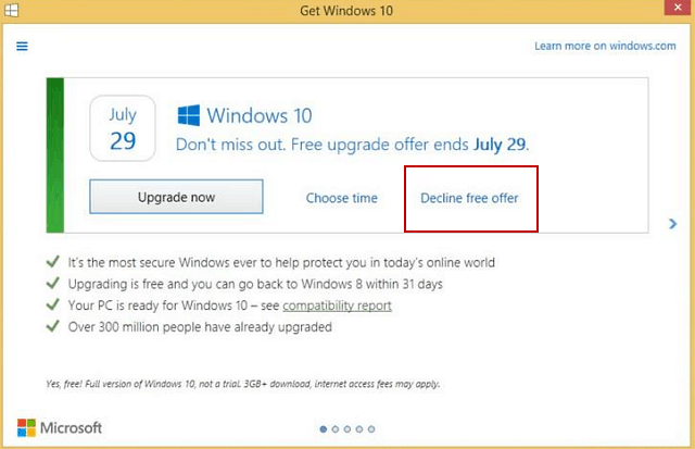 تجعل Microsoft من السهل رفض ترقية Windows 10 المجانية