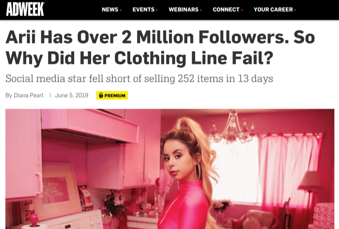 آري المؤثرة على إنستغرام مع مليوني متابع فشلت في بيع خط الملابس