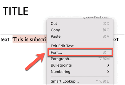 الوصول إلى قائمة خيارات الخطوط في Powerpoint على جهاز Mac