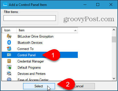 إضافة مربع حوار عنصر لوحة التحكم في Win + X Menu Editor