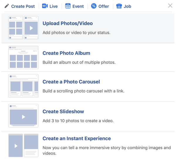 كيفية إعداد Facebook Premiere ، الخطوة 2 ، خيار تحميل الصورة / الفيديو