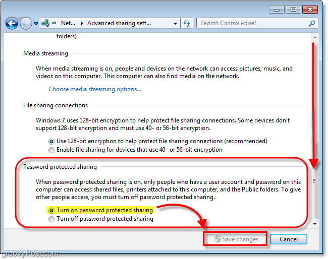 تمكين حماية كلمة المرور للملفات المشتركة محليًا في Windows 7