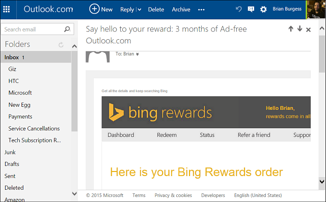 احصل على Oultook.com بدون إعلانات طوال العام مع مكافآت Bing