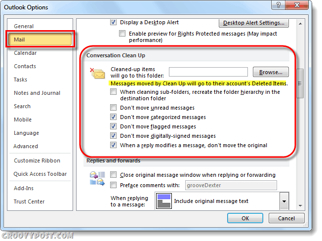 كيفية تنظيف مجلدات ومحادثات Outlook 2010