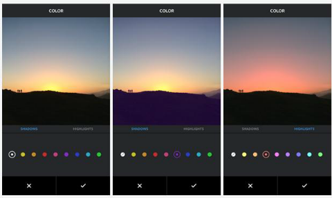أدوات الألوان والتلاشي في Instagram
