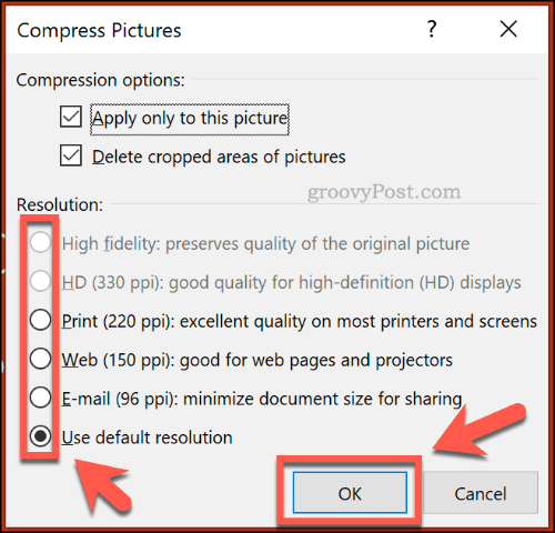 خيارات ضغط الصور في PowerPoint
