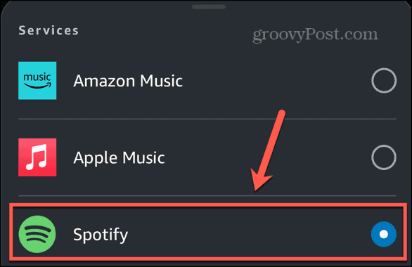 حدد Alexa Spotify كخدمة افتراضية
