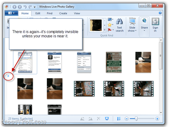 إخفاء / إظهار جزء التنقل في معرض صور Windows Live