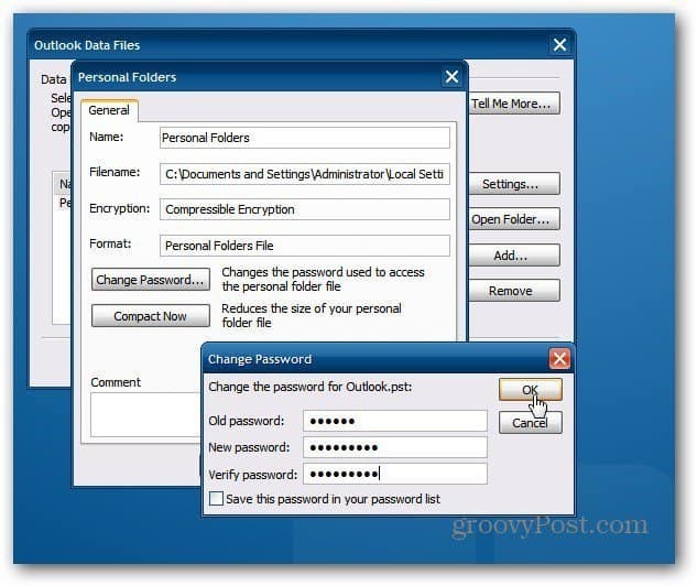 كيفية حماية كلمة مرور ملف Outlook PST