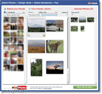 يتيح لك HotPrints الاختيار من بين الصور التي تم تحميلها أو من الأصدقاء على Facebook