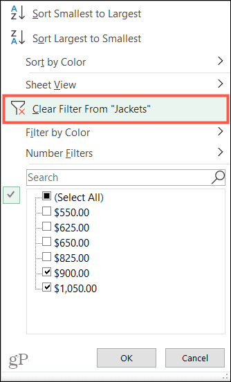 امسح عوامل التصفية في Excel