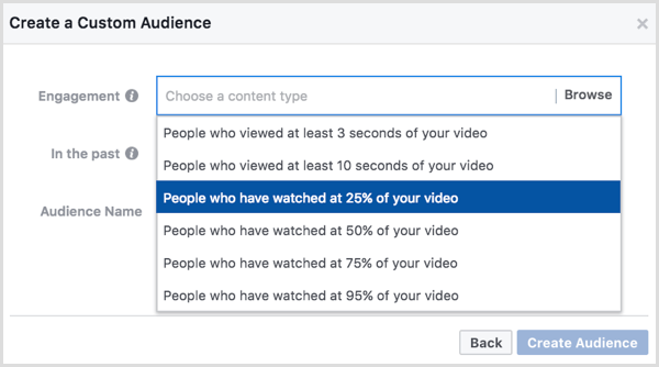 جمهور Facebook المخصص بناءً على مشاهدات الفيديو
