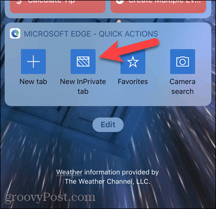 انقر فوق علامة تبويب InPrivate جديدة على أداة Edge على iOS