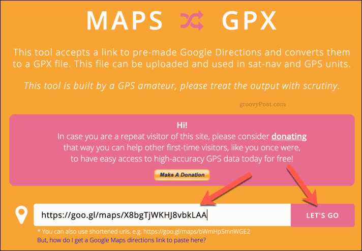 إنشاء ملف GPX باستخدام MapstoGPX