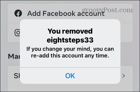 قم بإلغاء ربط Facebook و Instagram