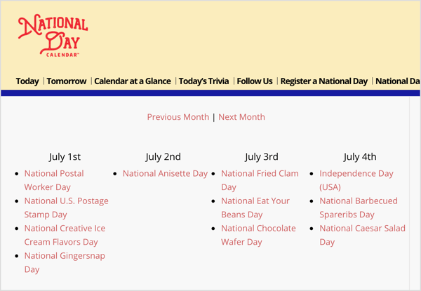 تقويم اليوم الوطني هو مورد للعطلات المتخصصة العشوائية التي تتوافق مع أهدافك التسويقية.