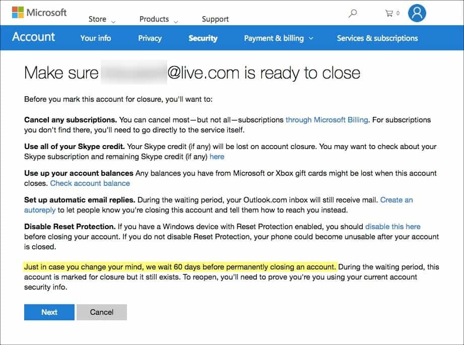كيفية حذف حساب Hotmail و Windows Live و Outlook بشكل دائم