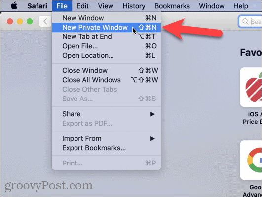 حدد نافذة خاصة جديدة في Safari على Mac