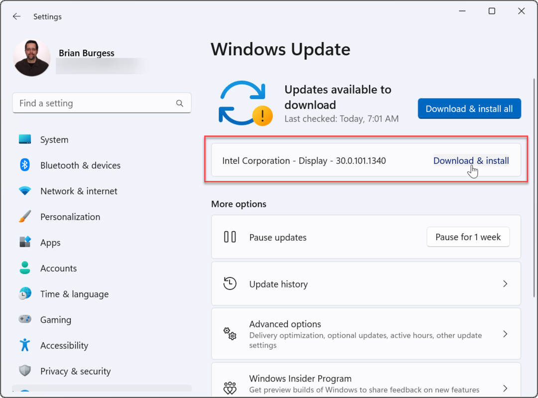 برنامج تشغيل Windows Update
