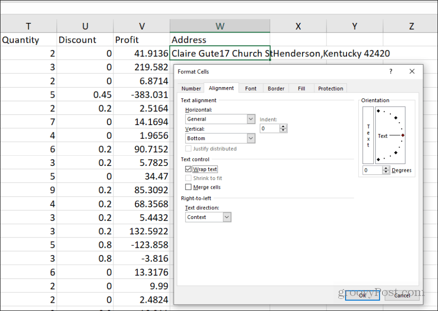 وضع نص التفاف في Excel