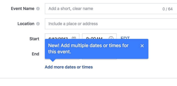 يتيح Facebook الآن للمنظمين إضافة عدة مرات وتواريخ إلى أحداث Facebook.