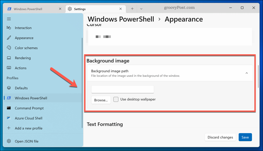 تطبيق خلفية جديدة على تطبيق Windows 11 Terminal