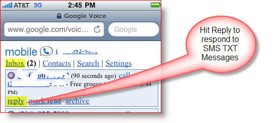 الرد على رسالة نصية SMS عبر Google Voice Mobile