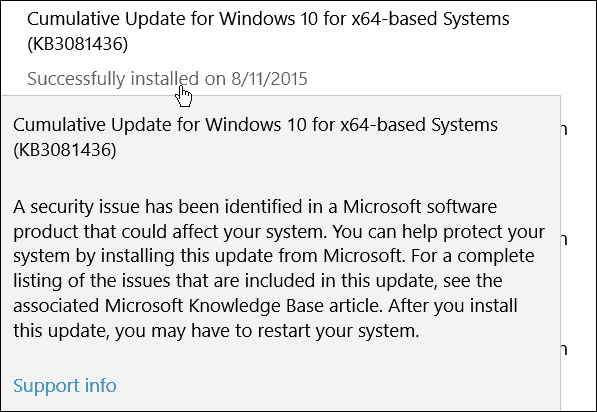 التحديث التراكمي الثاني لمايكروسوفت لنظام التشغيل Windows 10 (KB3081436)