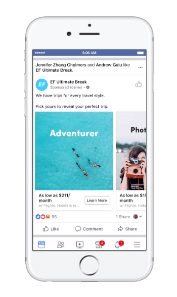 طرح Facebook نوعًا جديدًا من الإعلانات الخفية للسفر يسمى ، النظر في الرحلة.