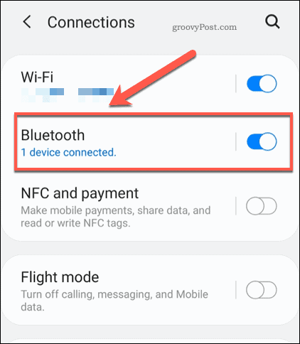 قائمة إعدادات Android Bluetooth