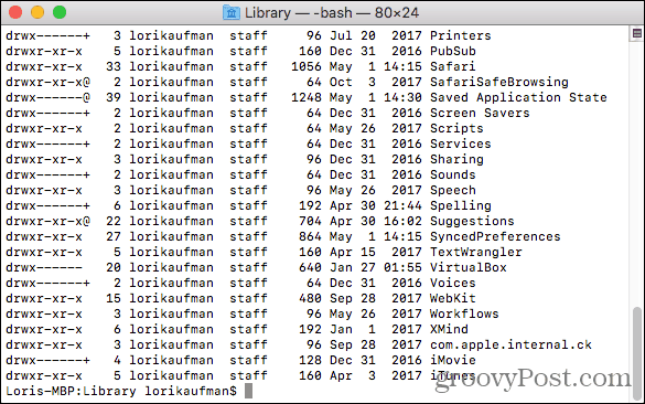 مجلد مكتبة الوصول في Terminal على Mac