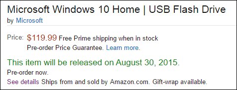 اطلب مسبقا محرك أقراص فلاش USB Windows 10 Retail من Amazon