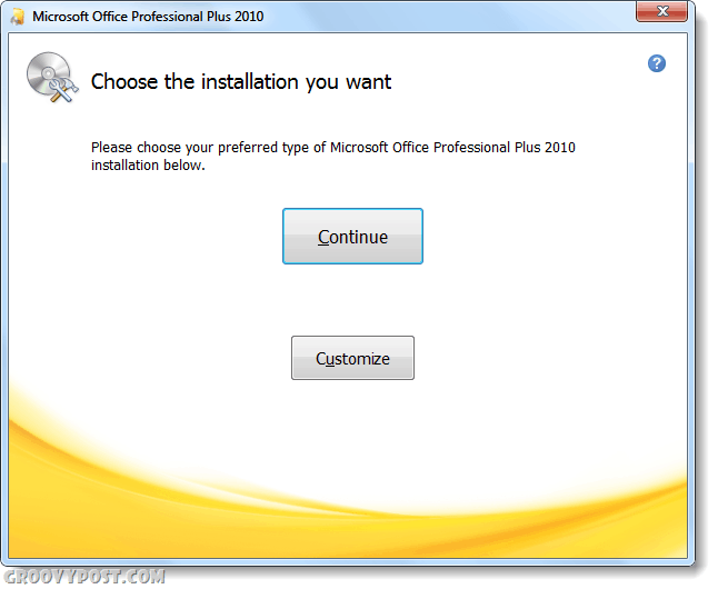 اختيار نوع التثبيت Office 2010