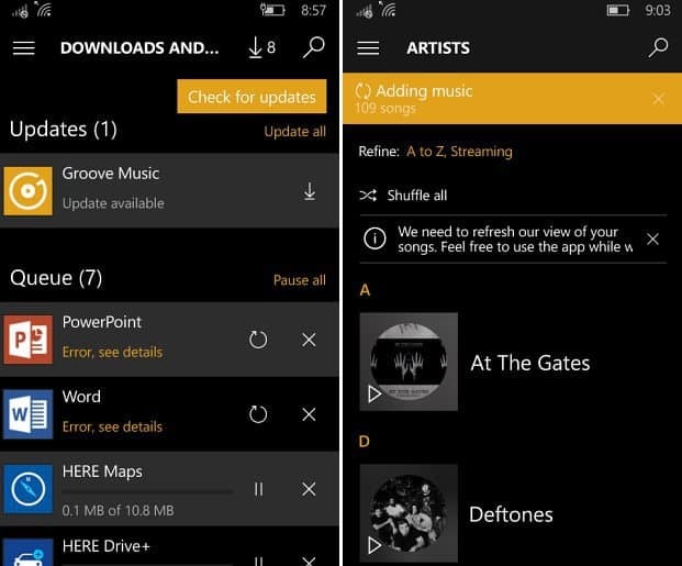 تحديث موسيقى Groove Windows 10 Mobile