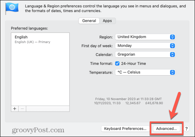 إعدادات اللغة والمنطقة المتقدمة لنظام التشغيل Mac