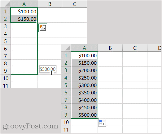 نمط عملة الملء التلقائي في Excel