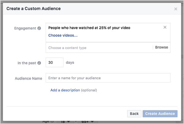جمهور Facebook المخصص بناءً على مشاهدات الفيديو في 30 يومًا.