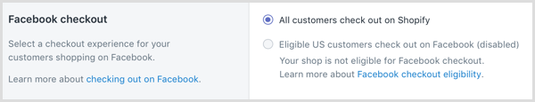 في Shopify ، حدد تجربة الدفع لعملائك الذين يتسوقون على Facebook.