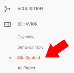 ضمن السلوك في Google Analytics ، اختر محتوى الموقع> جميع الصفحات.