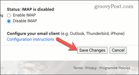 حفظ تغييرات Gmail