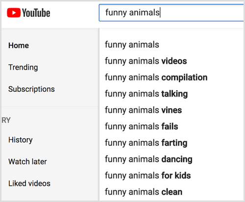 انظر إلى اقتراحات البحث التلقائية على YouTube لكلمتك الرئيسية.