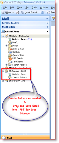 عرض علبة الوارد في Outlook 2007 ملف .PST للبيانات الشخصية في جزء التنقل:: groovyPost.com