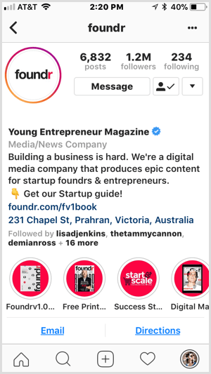 يسلط الضوء على علامة Instagram التجارية على ملف Foundr.