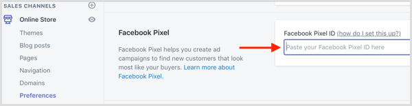 الصق معرف Facebook Pixel في Shopify.