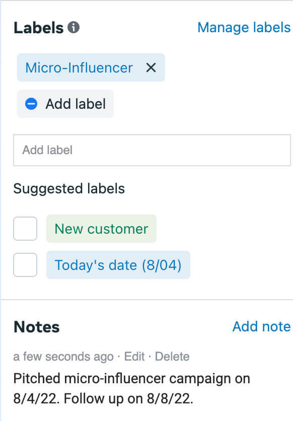 كيفية التخطيط للحملات مع أصحاب النفوذ الجزئي على instagram-Pitch-business-suite-labels-example-5