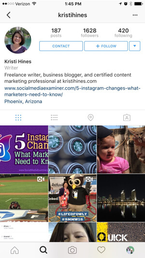 مثال على ملف تعريف الأعمال في instagram