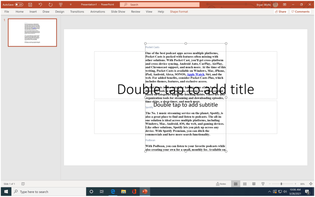 مثال على استيراد Microsoft PowerPoint