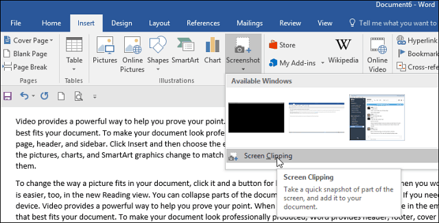 كيفية التقاط لقطة شاشة في Office وإدراجها في مستند